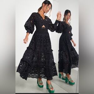 ASOS Design Elegant Black Eyelet Midi Dress